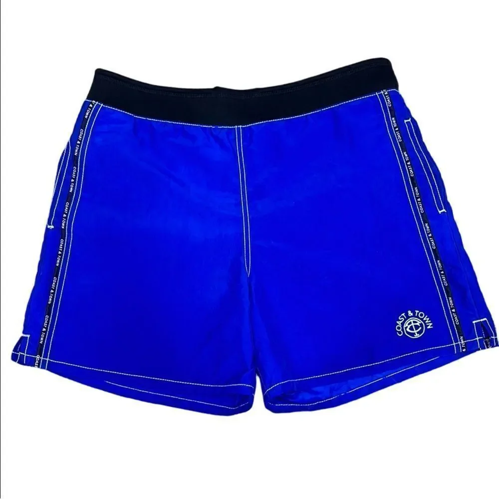 Coast & Town Men’s XG Blue/Black Board Shorts w Pockets & Adjustable Inside Tie